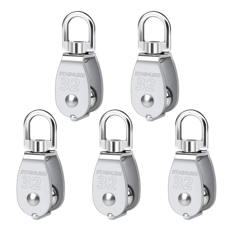 Twours Pulley 304 Stainless Steel Single Pulley Block M32 Small Heavy Duty Swivel Bearing Pulley System for Rigging, Lifting, Cargo Transportation,Gym Equipment (M32 5PCS) - Image 1